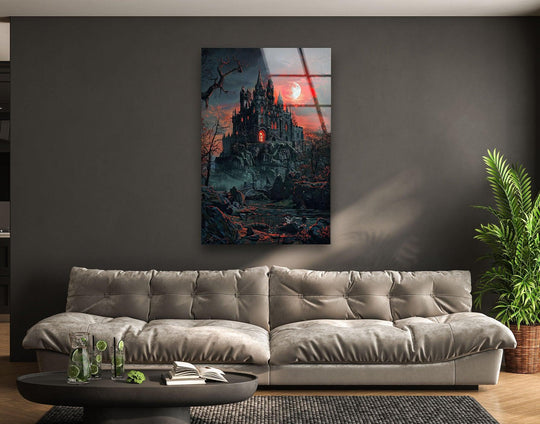 The tufted sofa cushions offer the softest element in this gothic home decoration scene.