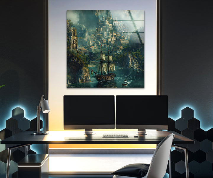 Mystical Seaside Kingdom Glass Wall Art: A Breathtaking Fantasy Escape