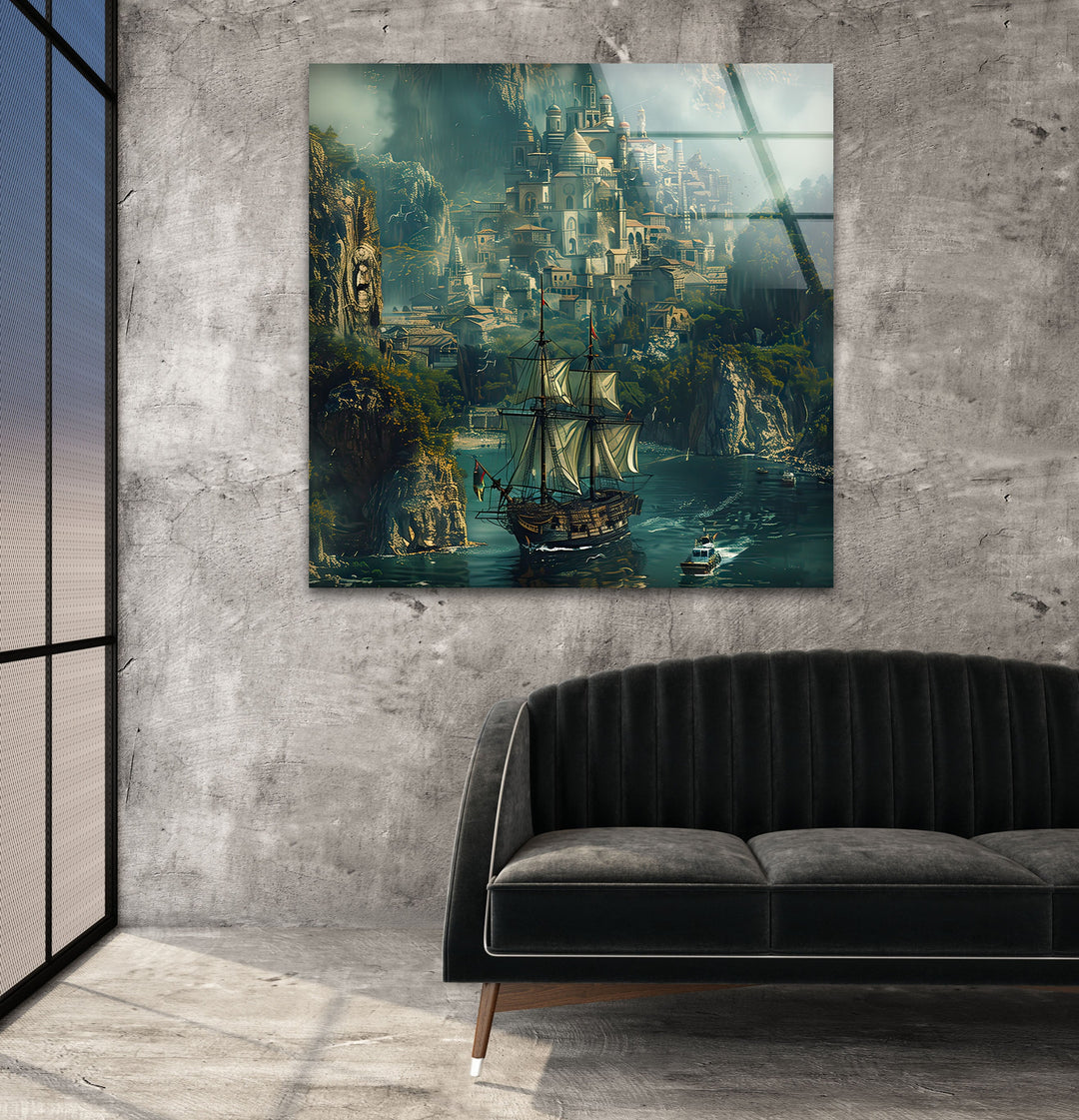 Mystical Seaside Kingdom Glass Wall Art: A Breathtaking Fantasy Escape