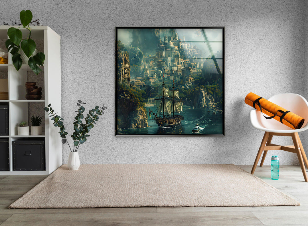Mystical Seaside Kingdom Glass Wall Art: A Breathtaking Fantasy Escape