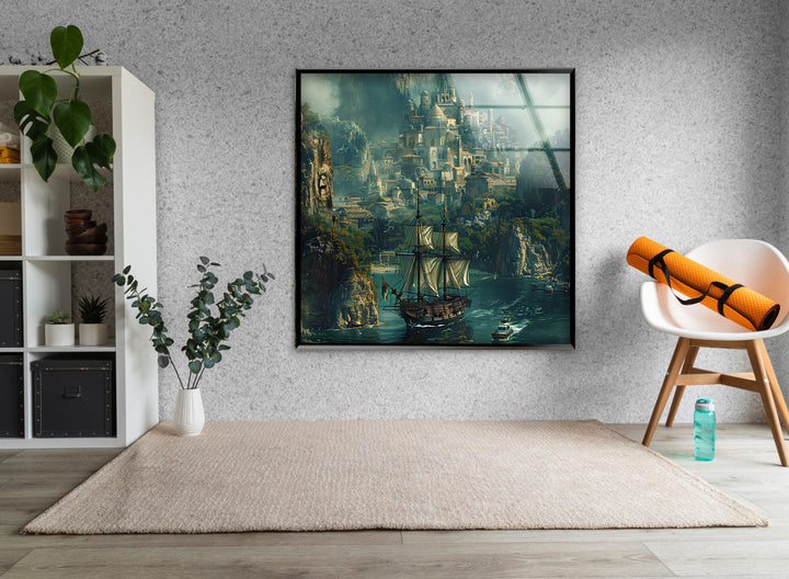 Mystical Seaside Kingdom Glass Wall Art: A Breathtaking Fantasy Escape