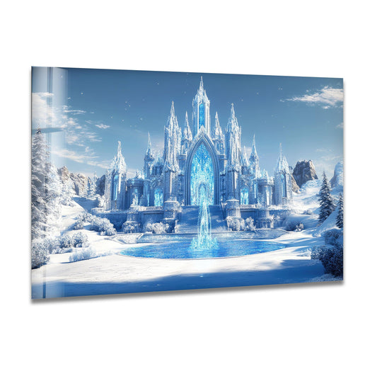 The layering effect showcases the depth of the Snowy Beauty Castle with a mesmerizing glass art painting, offering a unique perspective of this winter wonderland scene.