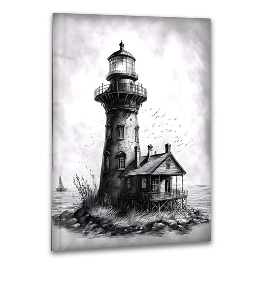 Crafted with precision, this black and white lighthouse scenic wall art showcases the quality of the glass art painting and its unique texture.