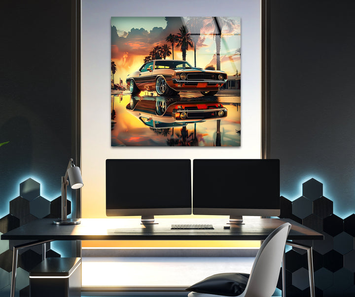Ford Mustang Vintage Car Glass Wall Art print on glass, glass printed photos
