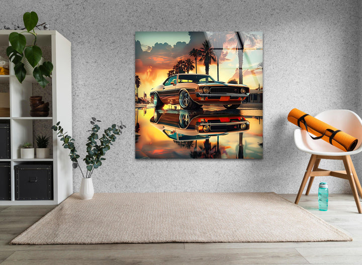 Ford Mustang Vintage Car Glass Wall Art picture on glass wall art, photos printed on glass
