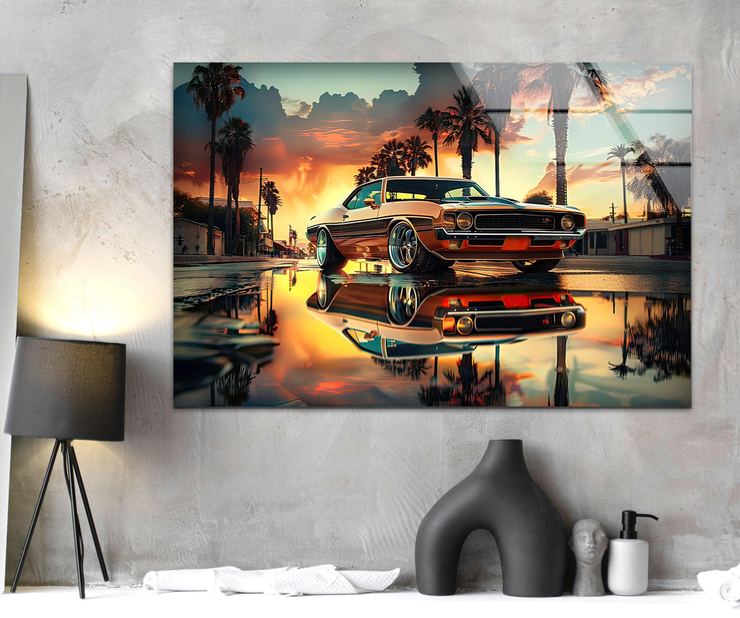 Ford Mustang Vintage Car Glass Wall Art stained glass wall art, stained glass wall decor
