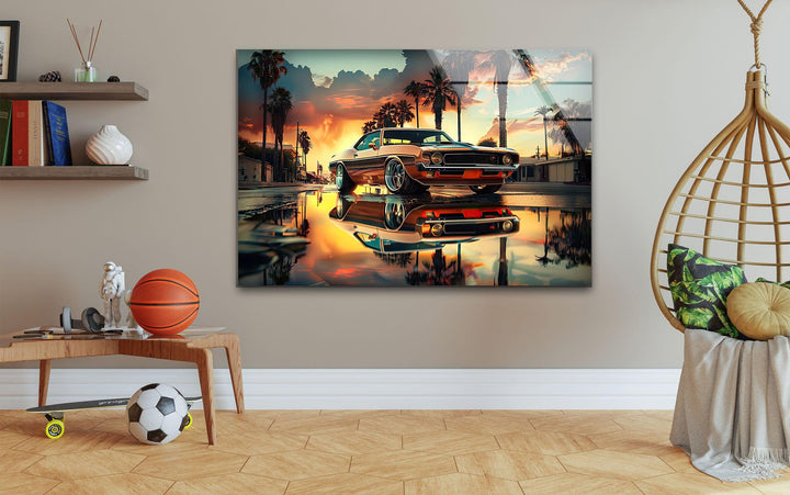Ford Mustang Vintage Car Glass Wall Art glass art painting, glass art for the Wall
