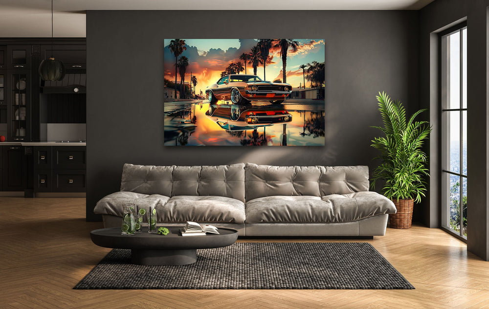 Ford Mustang Vintage Car Glass Wall Art custom glass photo prints, large glass prints
