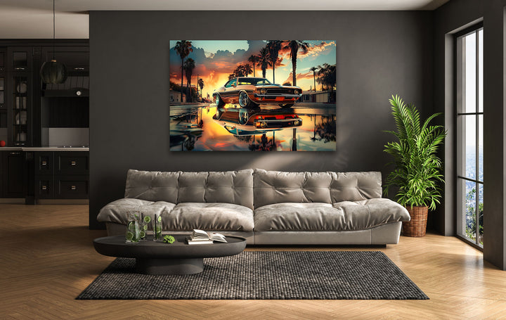 Ford Mustang Vintage Car Glass Wall Art custom glass photo prints, large glass prints
