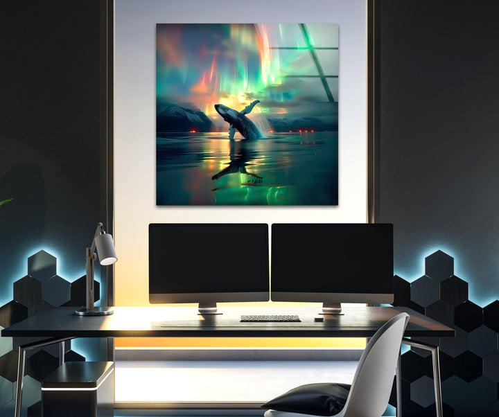 Whale Breaching in The Ocean Glass Wall Art glass art painting, glass art for the Wall
