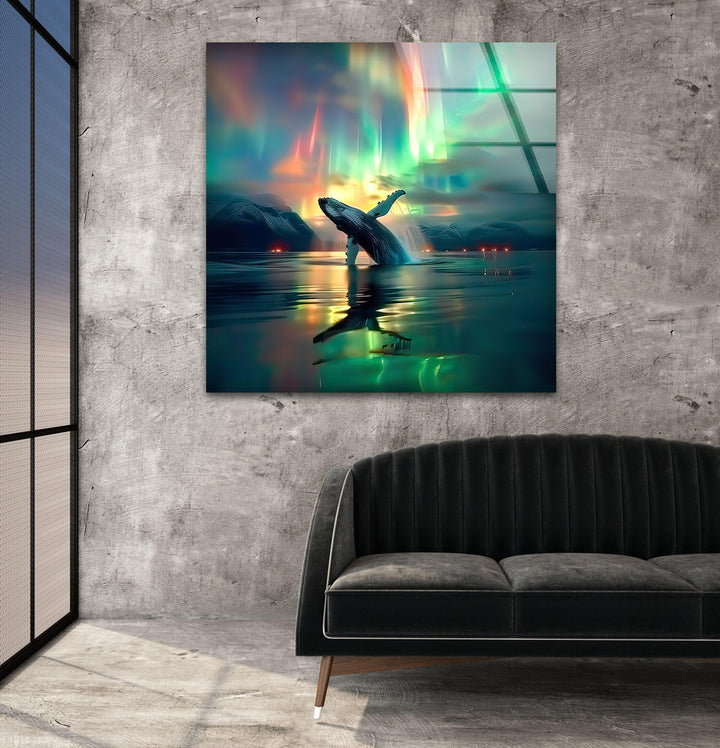 Whale Breaching in The Ocean Glass Wall Art glass wall decor, glass wall art decor

