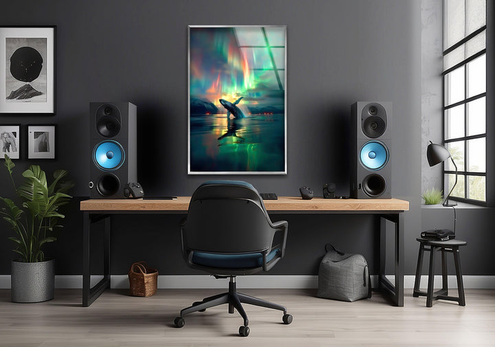 Whale Breaching in The Ocean Glass Wall Art custom glass pictures, glass art prints

