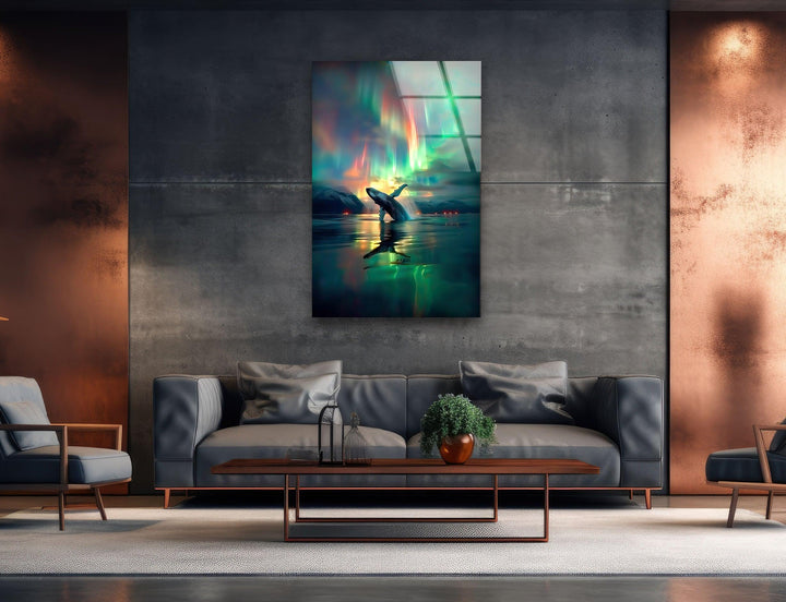 Whale Breaching in The Ocean Glass Wall Art photo print on glass, prints on glass wall art
