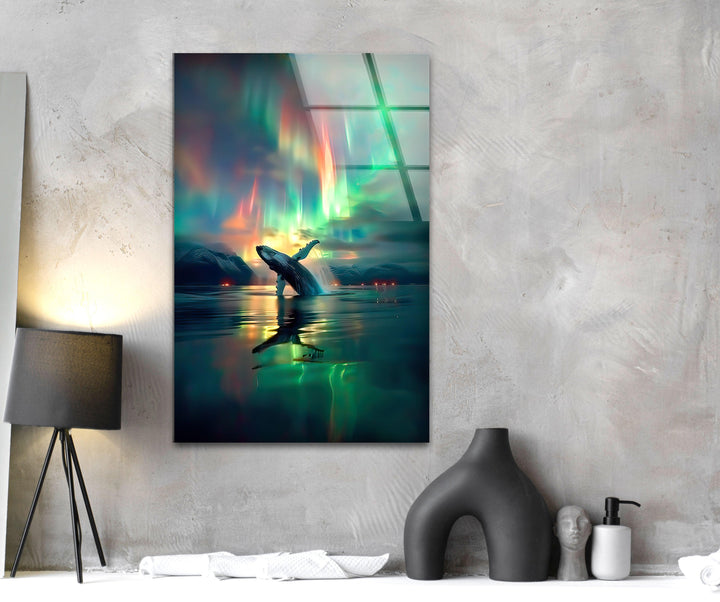 Whale Breaching in The Ocean Glass Wall Art custom glass photo prints, large glass prints
