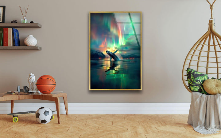 Whale Breaching in The Ocean Glass Wall Art picture on glass wall art, photos printed on glass
