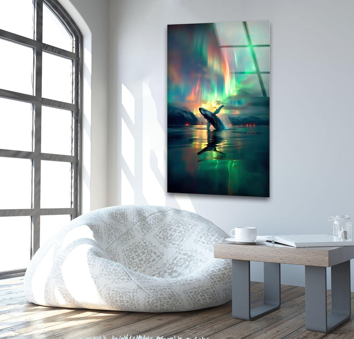 Whale Breaching in The Ocean Glass Wall Art print on glass, glass printed photos
