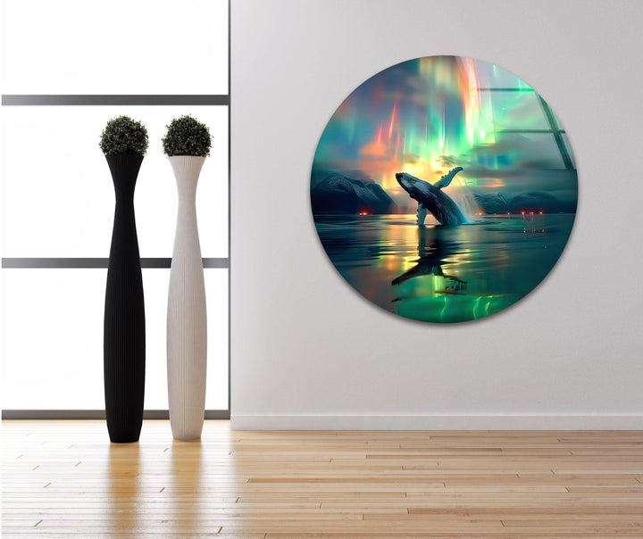 Whale Breaching in The Ocean Glass Wall Art print picture on glass, Tempered Glass Wall Art

