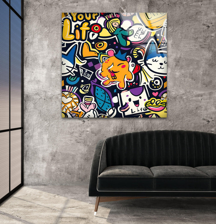Wide Variety Kawaii Text Glass Wall Art print on glass, glass printed photos
