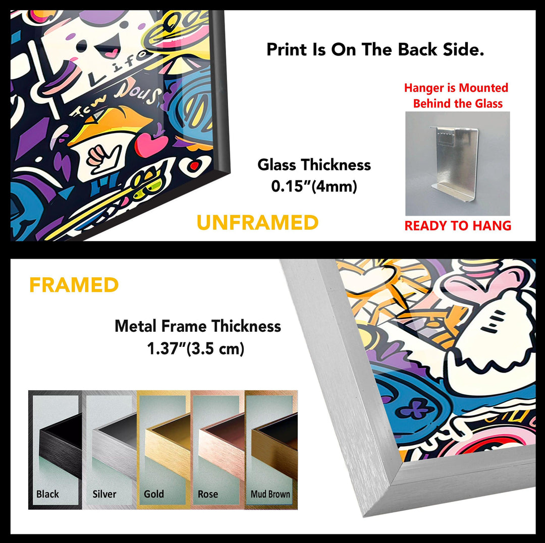 Wide Variety Kawaii Text Glass Wall Art