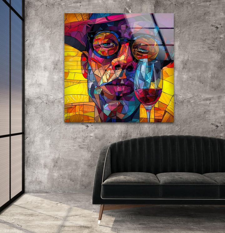 Wine Drinking Cartoon Glass Wall Art art glass wall art, glass wall art pictures
