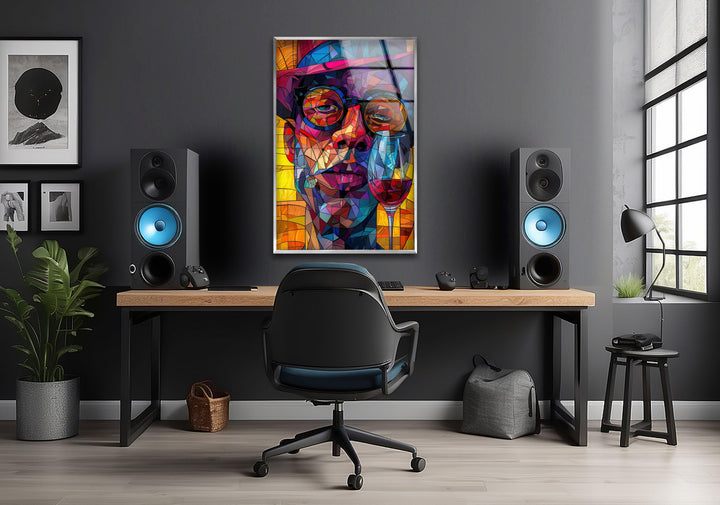 Wine Drinking Cartoon Glass Wall Art glass image printing, glass prints from photos
