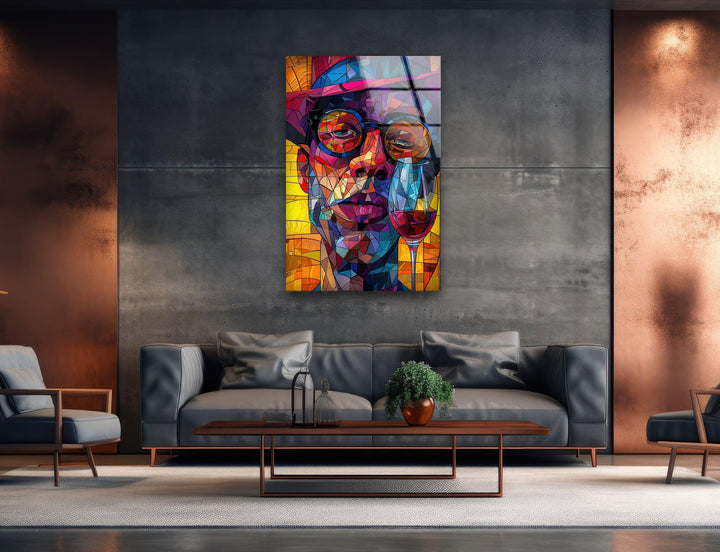 Wine Drinking Cartoon Glass Wall Art glass pictures for Wall, glass prints wall art
