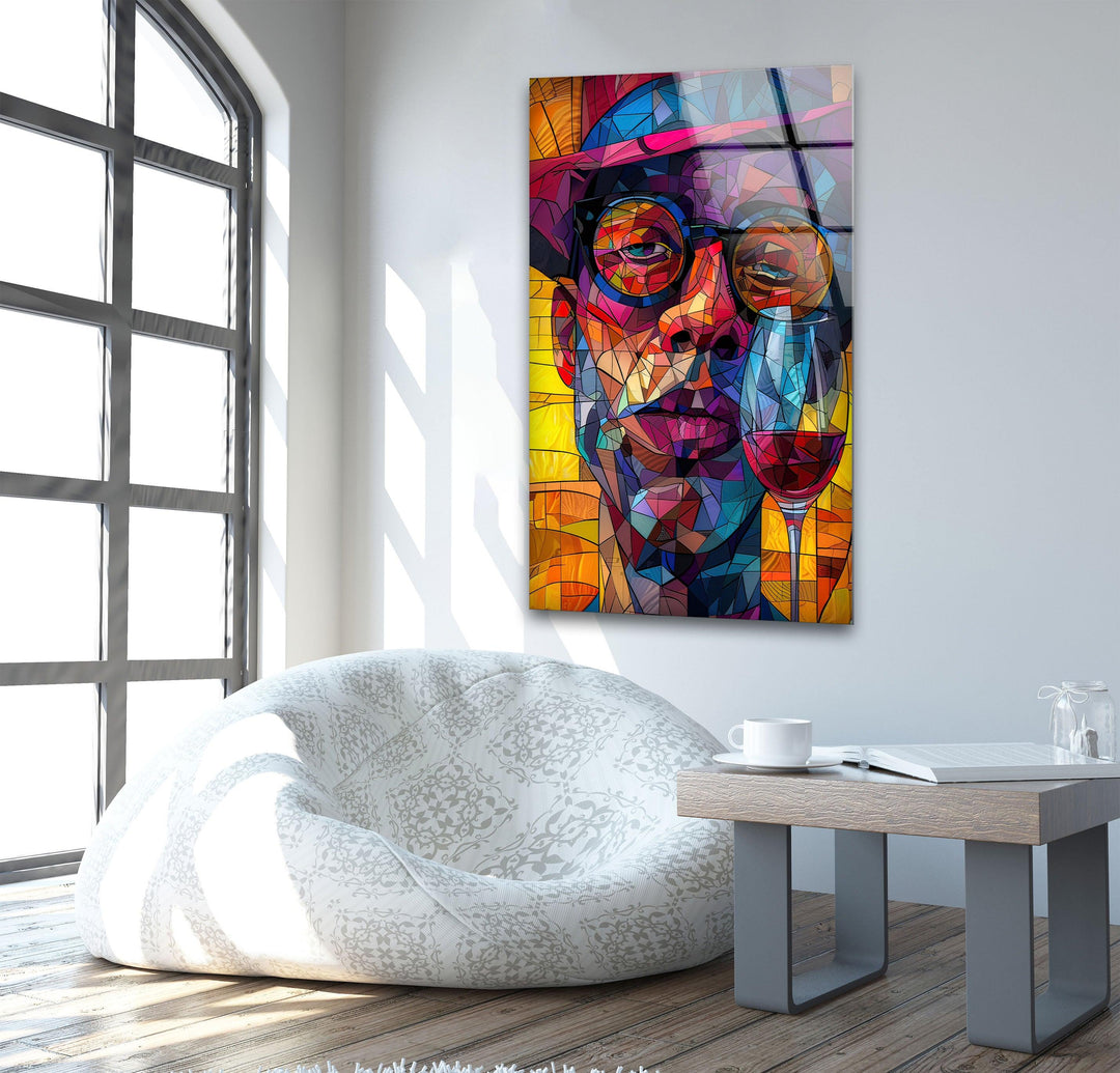 Wine Drinking Cartoon Glass Wall Art large glass photo prints, glass wall photos
