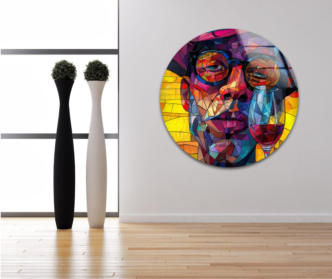 Wine Drinking Cartoon Glass Wall Art custom glass photo prints, large glass prints
