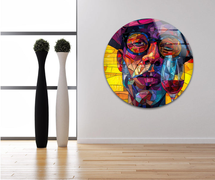 Wine Drinking Cartoon Glass Wall Art custom glass photo prints, large glass prints
