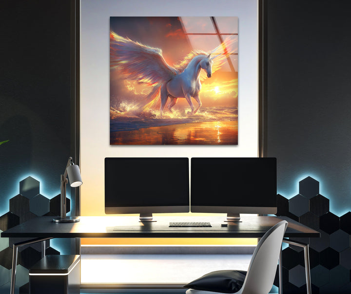 Pegaso the Mythical Winged  Picture on Glass Art