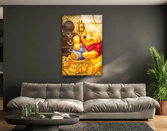 Framed by its sleek borders, this vibrant Golden Honey – Bitcoin Treasure glass art painting features a tempered glass finish and elegant edges.
