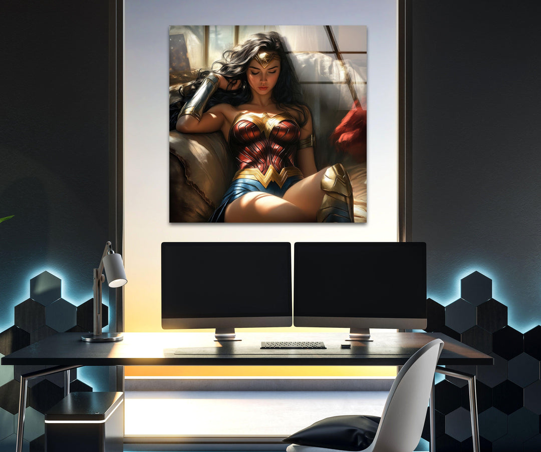 Beauty Wonder Woman Glass Wall Art glass pictures for Wall, glass prints wall art
