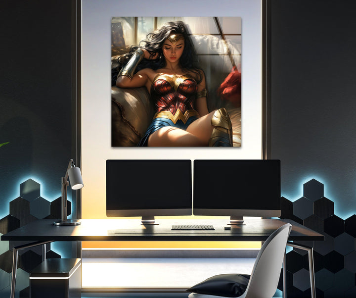 Beauty Wonder Woman Glass Wall Art glass pictures for Wall, glass prints wall art
