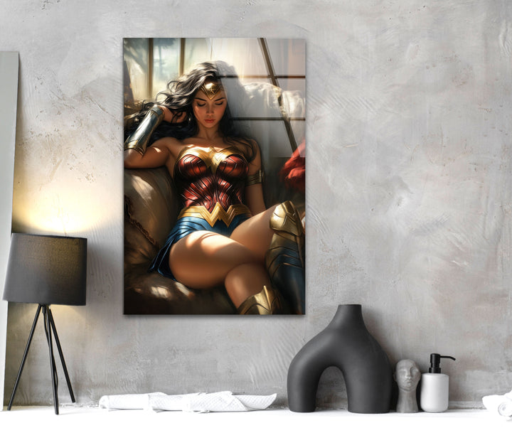 Beauty Wonder Woman Glass Wall Art custom glass photo prints, large glass prints
