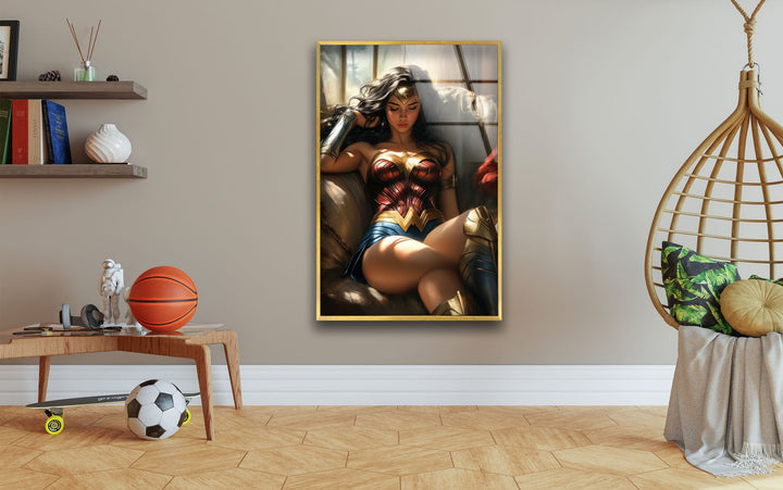 Beauty Wonder Woman Glass Wall Art picture on glass wall art, photos printed on glass
