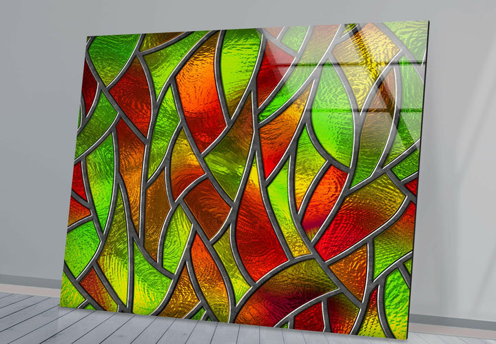 Red and Green Stained Glass Wall Art print picture on glass, Tempered Glass Wall Art