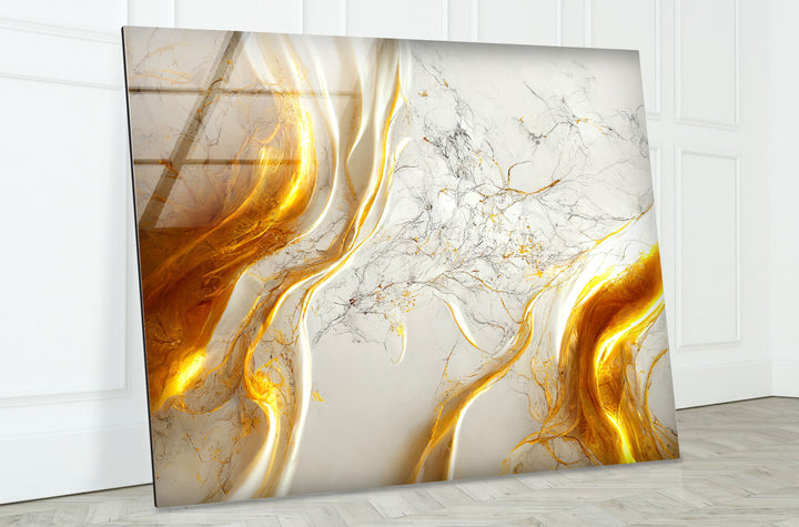 Golden Marble Flow Wall Art – Abstract Luxury Glass Print