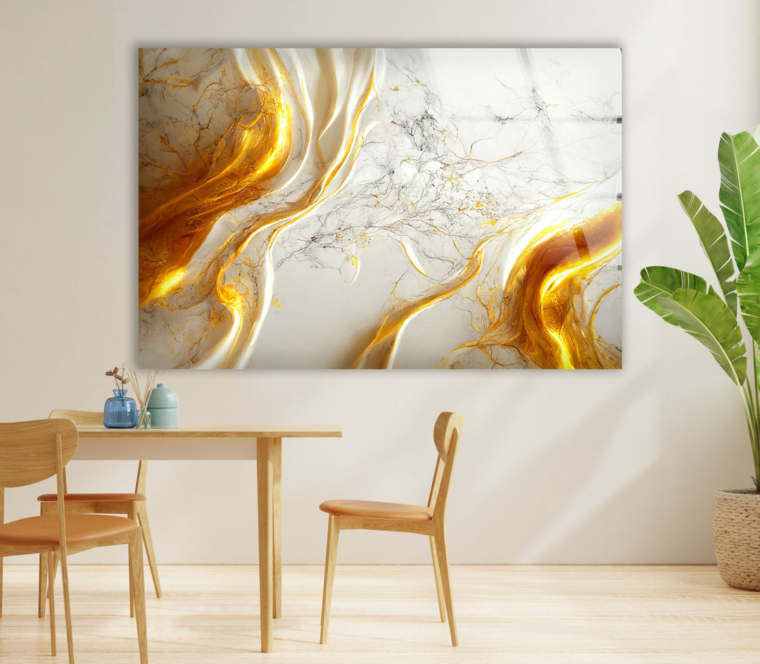 Golden Marble Flow Wall Art – Abstract Luxury Glass Print