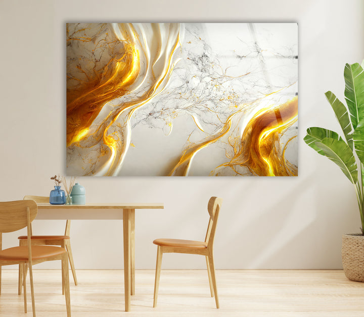 Golden Marble Flow Wall Art – Abstract Luxury Glass Print