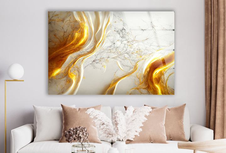 Golden Marble Flow Wall Art – Abstract Luxury Glass Print
