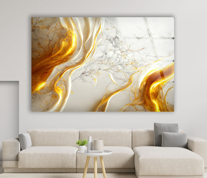 Golden Marble Flow Wall Art – Abstract Luxury Glass Print