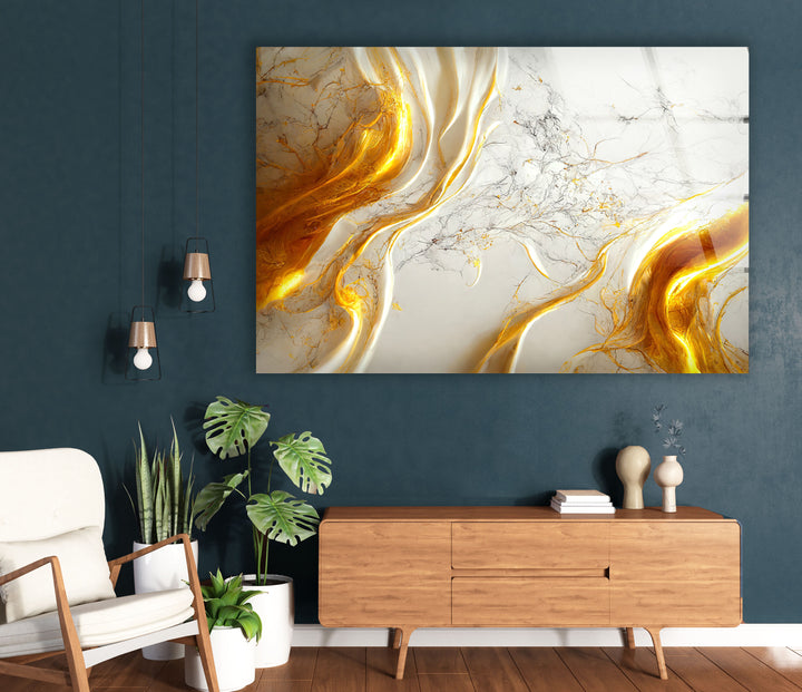 Golden Marble Flow Wall Art – Abstract Luxury Glass Print