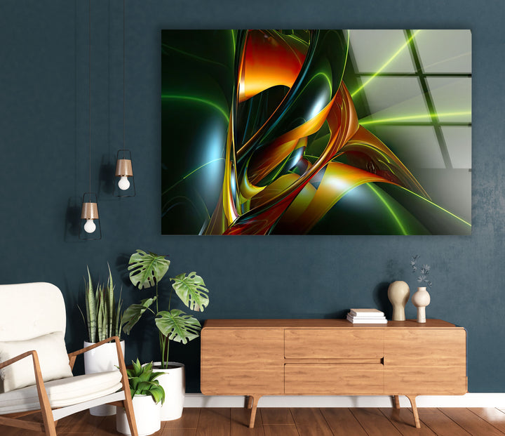 Futuristic Flow Wall Art – Abstract Neon Swirl Glass Print
