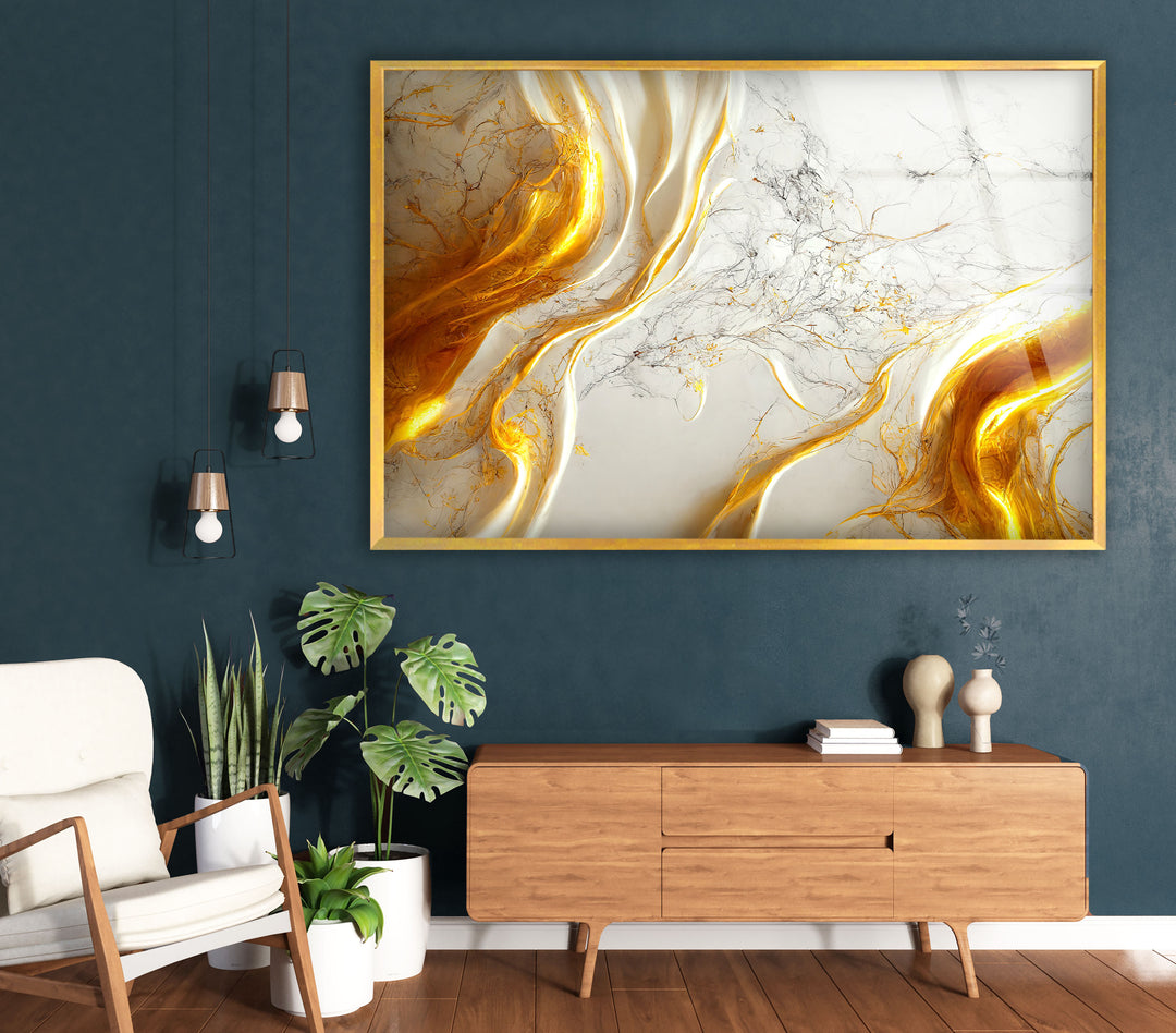 Golden Marble Flow Wall Art – Abstract Luxury Glass Print