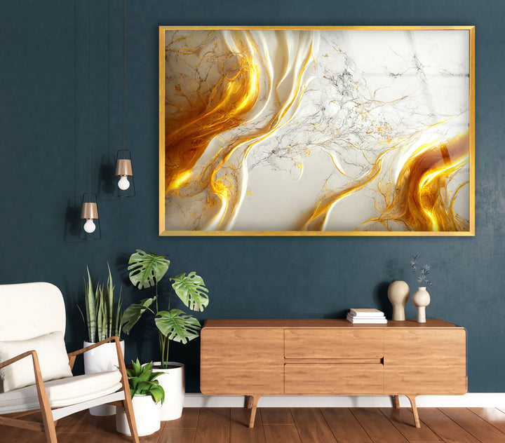 Golden Marble Flow Wall Art – Abstract Luxury Glass Print