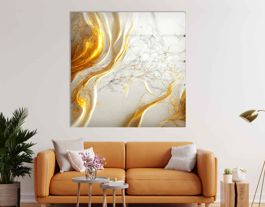 Golden Marble Flow Wall Art – Abstract Luxury Glass Print