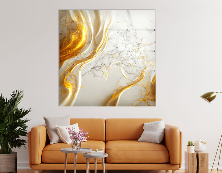 Golden Marble Flow Wall Art – Abstract Luxury Glass Print