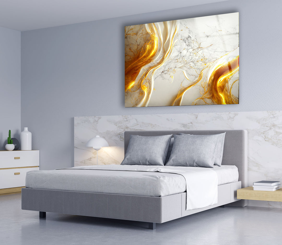 Golden Marble Flow Wall Art – Abstract Luxury Glass Print