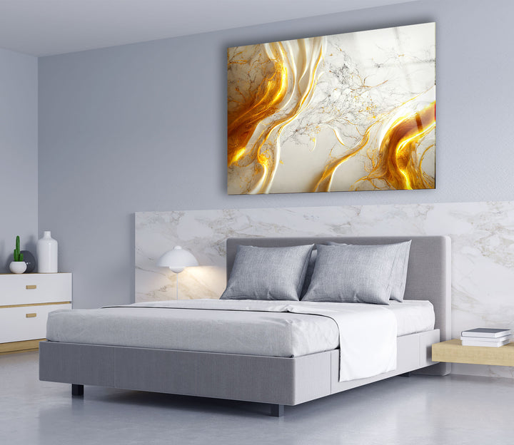 Golden Marble Flow Wall Art – Abstract Luxury Glass Print