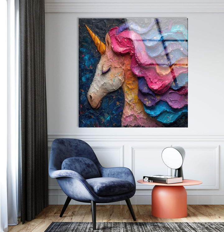 Rainbow Unicorn Glass Wall Art custom glass pictures, glass art prints